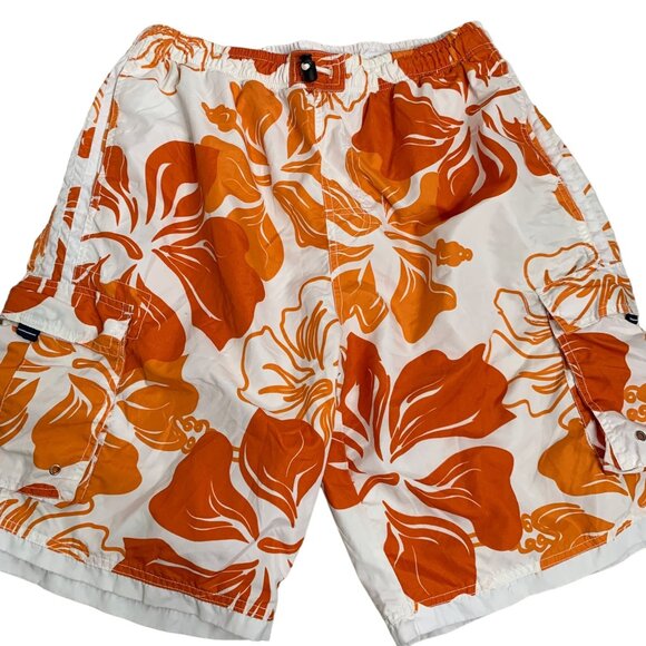 Exist Supreme Board Shorts Swim Trunks XL White Floral Mesh Lining Pockets Surf - Picture 1 of 5